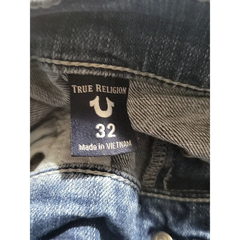 True Religion Double Knee Button Fly Light Blue Jeans Size Men 32x34 Distressed